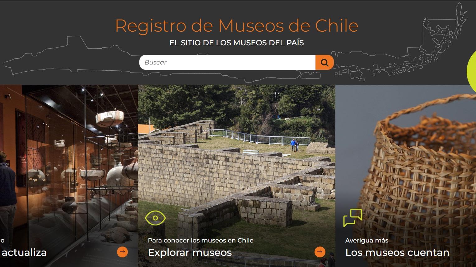 Página de inicio del sitio web Registro de Museos de Chile