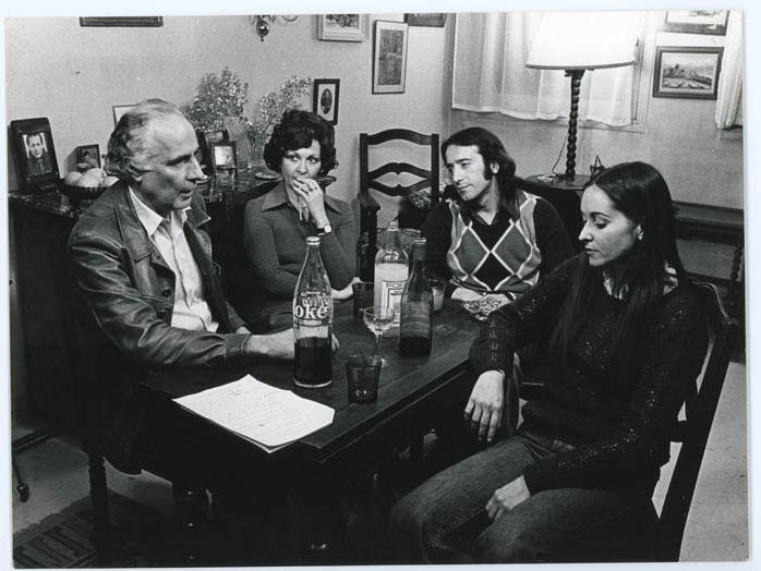 De izquierda a derecha: Nemesio Antúnez, Carla Cristi, Sergio Hernández y Gloria Laso.Protagonistas de la película. Fuente: Fundación Nemesio Antúnez.