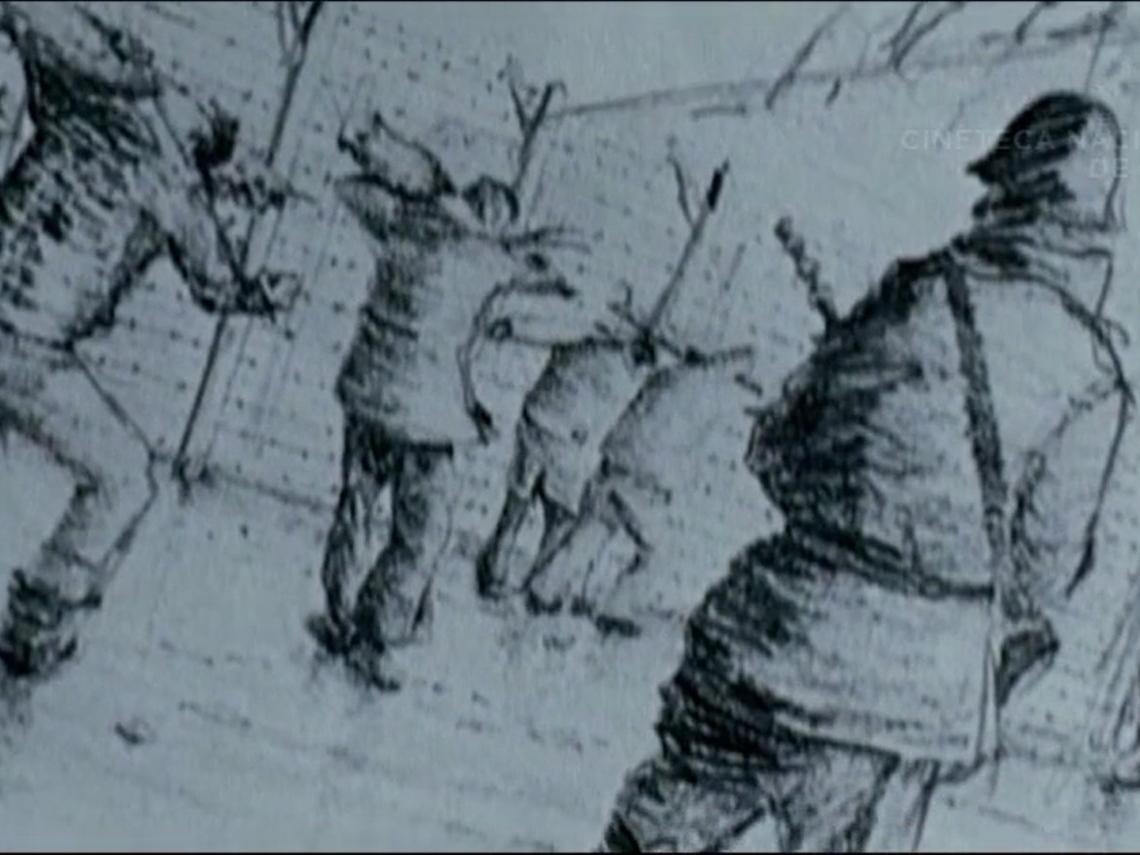 Dibujos que retratan los trabajos forzados que debieron hacer los prisioneros en Isla Dawson.