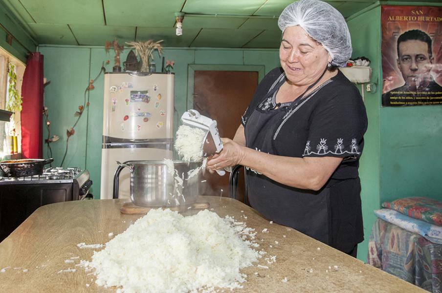 Elba Bahamonde moliendo papas