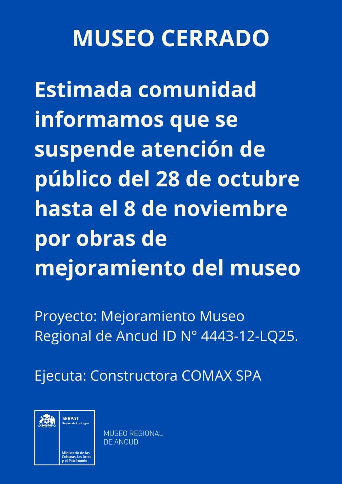 Afiche cierre museo por obras de mejoramiento 2025